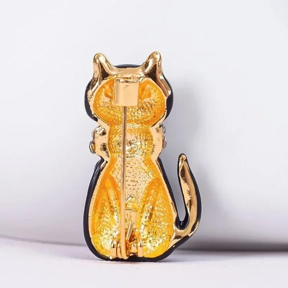 🐈‍⬛ Lovely Jeweled Black Kitty Car Brooch Pin 🐈‍⬛ - Picture 3 of 5